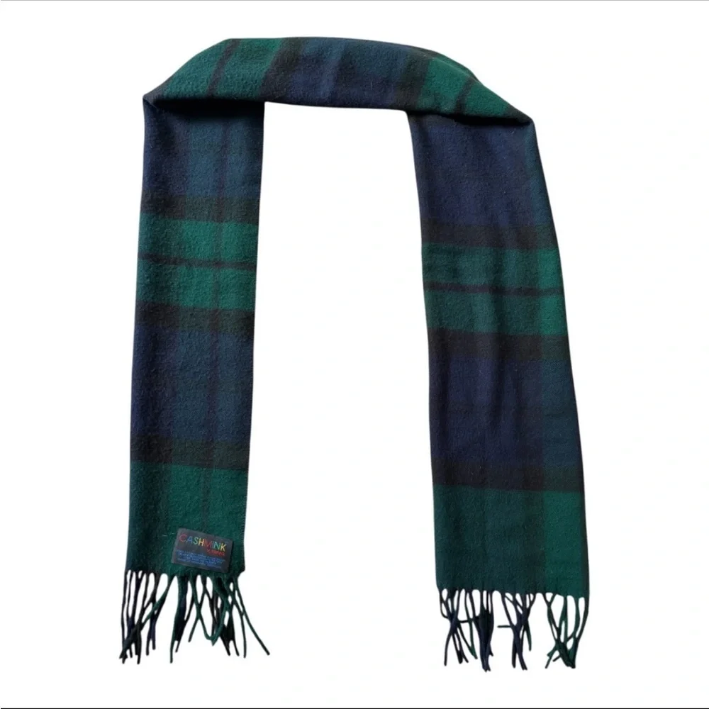 V. FRAAS Cashmink Unisex Tartan Scarf in Green and Blue Plaid Design